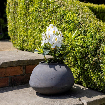 Primrose Brown Cement Low Brimmed Textured Round Vase Planter 31cm