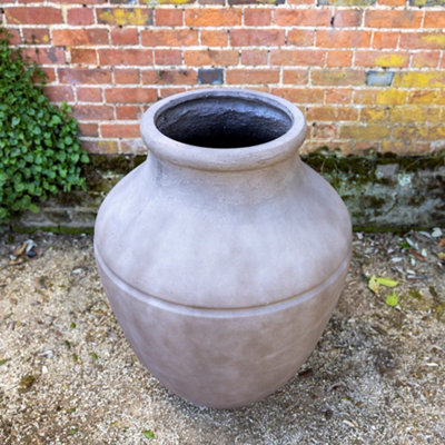Primrose Brown Cement Round Garden Plant Vase Designed Planter 90cm