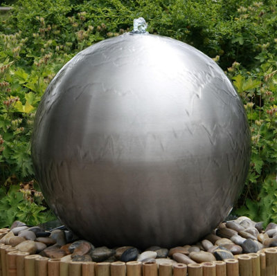 Primrose Brushed Sphere Stainless Steel Outdoor Water Feature with Lights H28cm