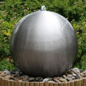 Primrose Brushed Sphere Stainless Steel Outdoor Water Feature with Lights H50cm