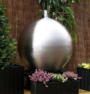 Primrose Brushed Sphere Stainless Steel Outdoor Water Feature with Lights H50cm