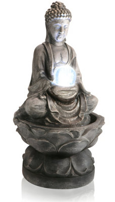 Primrose Buddha and Crystal Ball Water Feature Fountain with LED Lights Indoor Outdoor Use H66cm