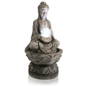 Primrose Buddha and Crystal Ball Water Feature Fountain with LED Lights Indoor Outdoor Use H66cm