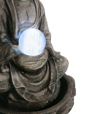 Primrose Buddha and Crystal Ball Water Feature Fountain with LED Lights Indoor Outdoor Use H66cm