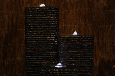 Primrose Cassia 3-Column Black Mains Powered Outdoor Water Feature Fountain H92cm