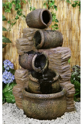 Primrose Cherika Tiered Cascading Oil Jars Water Feature Indoor Outdoor Use H77cm
