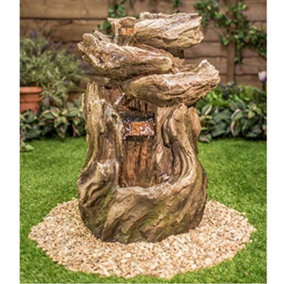 Primrose Cherokee Falls 3-Tier Cascading Wood Effect Outdoor Water Feature with Lights H56cm