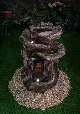 Primrose Cherokee Falls 3-Tier Cascading Wood Effect Outdoor Water Feature with Lights H56cm