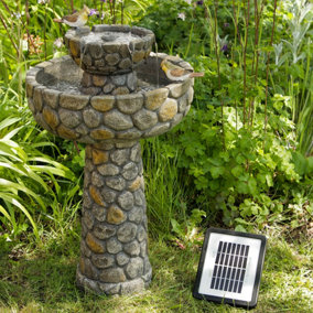 Primrose Cobbled Solar Powered Bird Bath Outdoor Water Feature Fountain H68cm