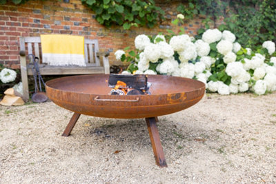 Primrose Corten Steel Fire Bowl With Square Legs 100cm Round