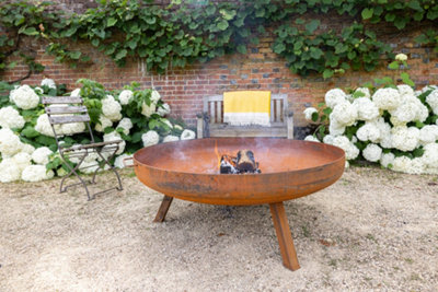 Primrose Corten Steel Fire Bowl With Square Legs 120cm Round