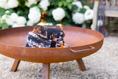 Primrose Corten Steel Fire Bowl With Square Legs 80cm Round