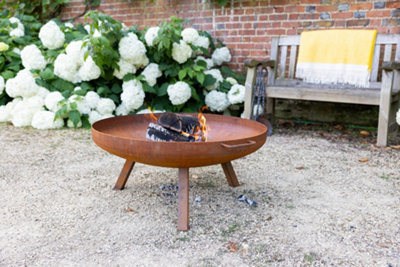 Primrose Corten Steel Fire Bowl With Square Legs 80cm Round