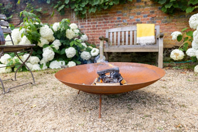 Primrose Corten Steel Fire Pit & Water Bowl Round 80cm Round