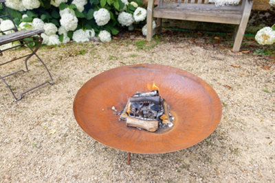 Primrose Corten Steel Fire Pit & Water Bowl Round 80cm Round