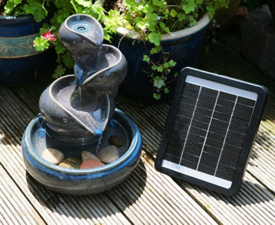 Primrose Cosmos Blue Three-Tier Oil Jar Solar Powered Ceramic Indoor Outdoor Water Feature H25cm