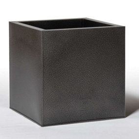 Primrose Cube Zinc Silver & Black Textured Dipped Galvanised Planter 40cm
