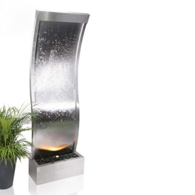 Primrose Curved Stainless Steel Water Feature Wall Cascade Indoor Use 183cm