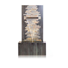 Primrose Dante Zinc & Stone Water Feature with Lights Indoor/Outdoor Use H100cm