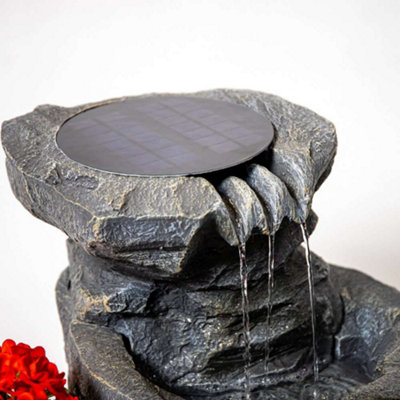 Primrose Dornie Solar Powered Grey Stone Effect Outdoor Pouring Water Feature with Planter 48cm