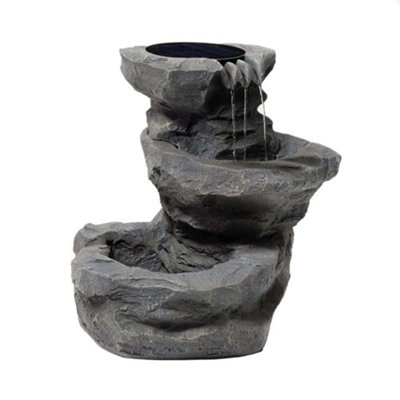 Primrose Dornie Solar Powered Grey Stone Effect Outdoor Pouring Water Feature with Planter 48cm
