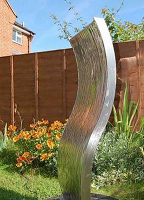 Primrose Double-Sided Curved Stainless Steel Water Wall with Stainless Steel Reservoir Indoor Outdoor H130cm