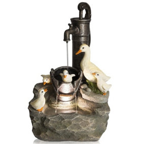 Primrose Duck Family at Old Tap Water Feature with Lights 56cm