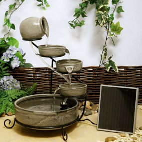 Primrose Earthenware Solar Powered Water Feature Fountain with Battery Backup & LED Lights 55cm