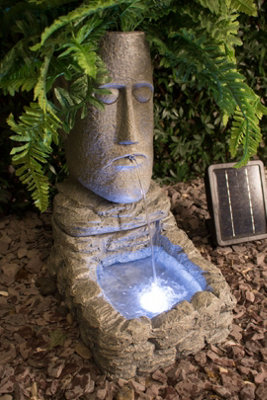 Primrose Easter Island Head Solar Water Feature & Planter with Lights50cm