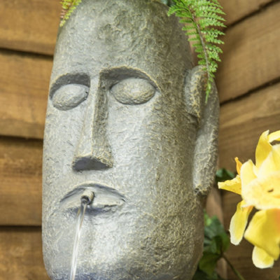 Primrose Easter Island Head Solar Water Feature & Planter with Lights50cm