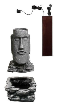 Primrose Easter Island Solar Head Water Feature & Planter with Lights 73cm