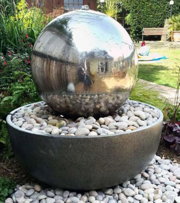 Primrose Eclipse Sphere Stainless Steel Water Feature with Lights H76cm