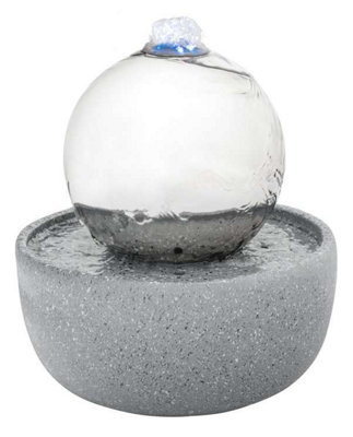 Primrose Eclipse Sphere Stainless Steel Water Feature with Lights Indoor Outdoor  H23cm