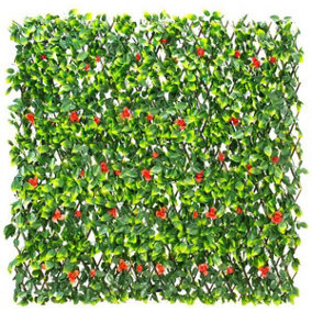 Primrose Extendable Artificial Flower Outdoor Screening Trellis (Red) 1m x 2m