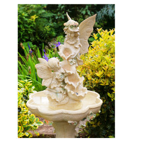 Primrose Fae Falls 4-Tier Cream Cascading Garden Outdoor Patio Water Feature with LED Lights H105cm