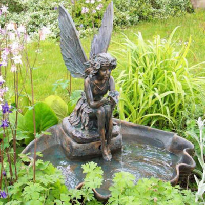 Primrose Fairy on a Clam Shell Mains Powered Garden Patio Outdoor Water Feature Fountain H78cm