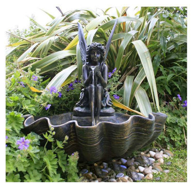 Primrose  Fairy on a Clam Shell Mains Powered Garden Patio Outdoor Water Feature Fountain H78cm