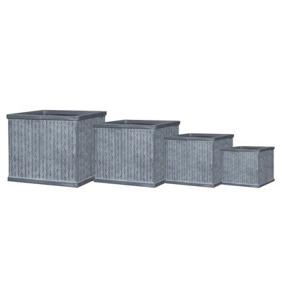 Primrose Feathered Pattern Fibreglass Square Garden Patio Planter in Lead Grey 29cm