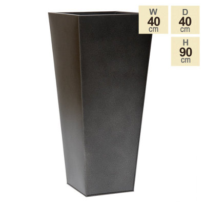 Primrose Flared Square Zinc Silver & Black Textured Dipped Galvanised Planter 90cm