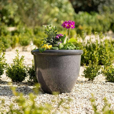Primrose Flower Pot Round Recycled Plastic Plant Pot Planter in Grey Medium 54cm