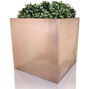 Primrose Frost and Rust-Resistant Outdoor Zinc Square Cube Planter in a Copper Finish 50cm