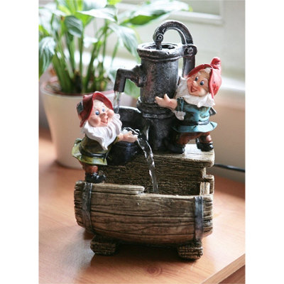 Primrose Garden Gnome Helpers Pump & Barrel Water Feature with LED Lights