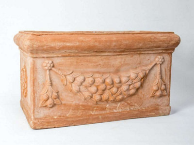 Primrose Garden Large Terracotta Red Trough Planter With Decorative Detail 80cm