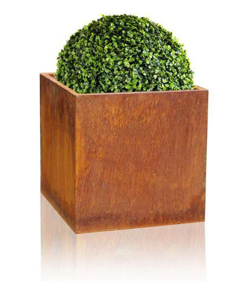 Primrose Garden Outdoor Corten Steel Rust Effect Cube Planter Plant Pot 60cm