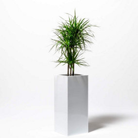Primrose Garden Tall Cube Zinc Textured Galvanised Planter in White 75cm