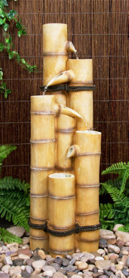 Primrose Ginko 5-Tier Bamboo Garden Water Feature for Indoor & Outdoor Use H88cm