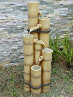 Primrose Ginko 5-Tier Bamboo Garden Water Feature for Indoor & Outdoor Use H88cm