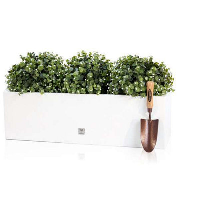 Primrose Gloss Fibreglass Trough Planter in White 98cm