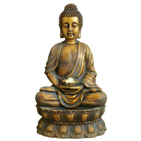 Primrose Golden Buddha Water Feature with Lights & Spinning Ball Indoor Outdoor Use H93cm