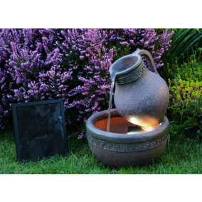 Primrose Greek Pouring Jug and Bowl Solar Powered Water Feature with Warm White LED Lights 40cm